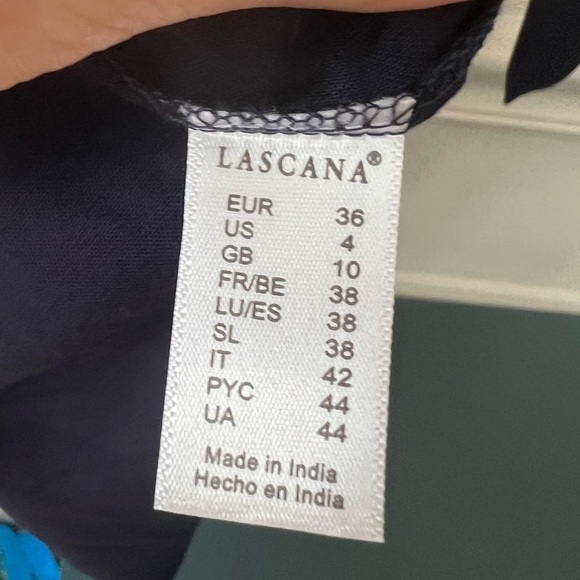 LASCANA Women’s Navy Blue Tie Sleeve Off-The-Shoulder Dress Smock Size 4 Boho - Picture 7 of 9